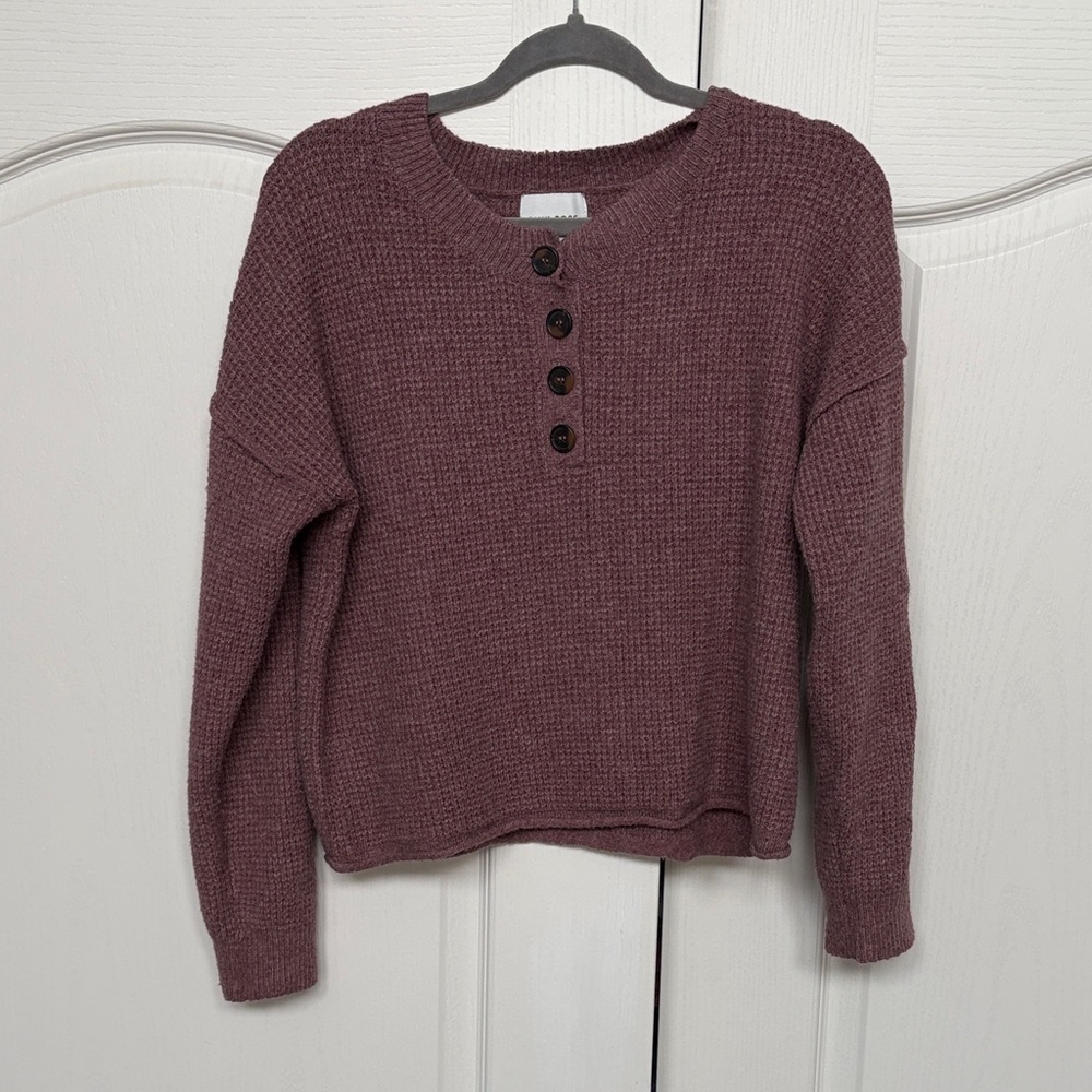 Pink Rose Waffle Knit Henley in Blush Pink